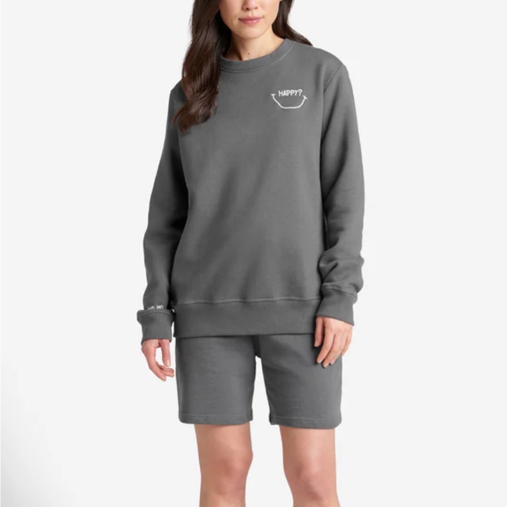 NWT Happy Jack x Kenneth Kole, Happy? Unisex, Gray crewneck, sweatshirt, size M